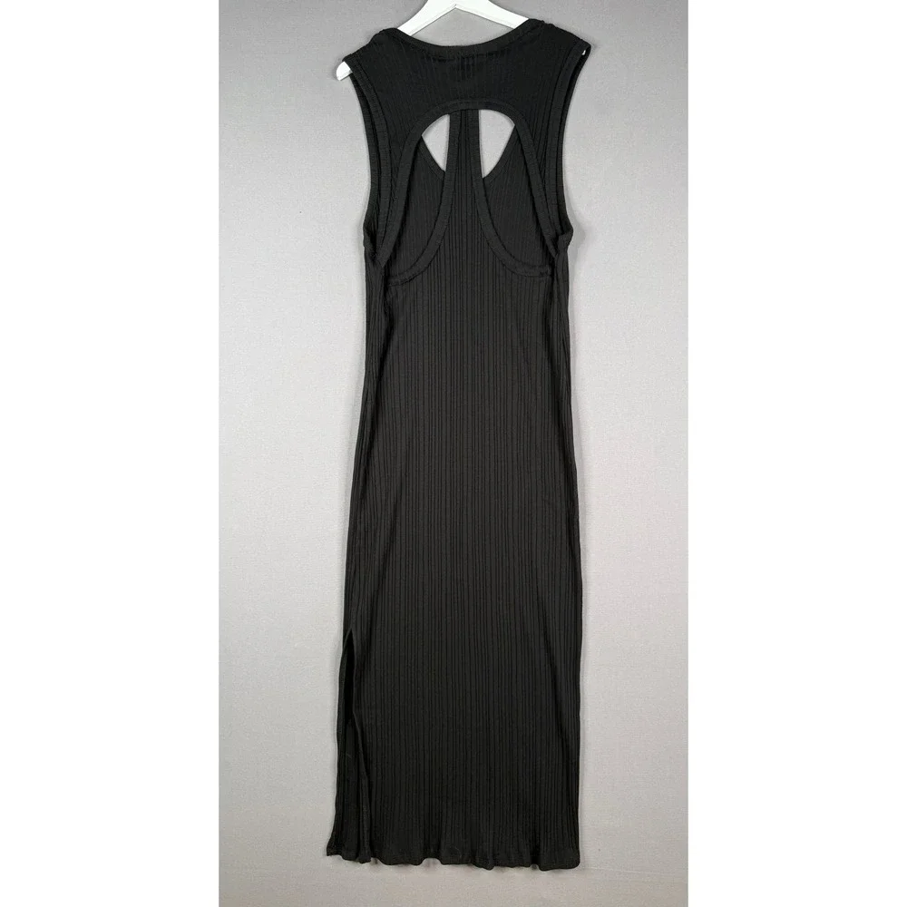 Free People Beach Maxi Dress Womens XL Black Ribbed Cutout Racerback Slit
